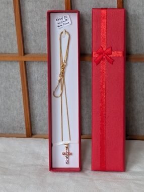 18K Yellow Gold Filled 18" Women Fashion Multicolour Topaz Cross Pendant Jewelry